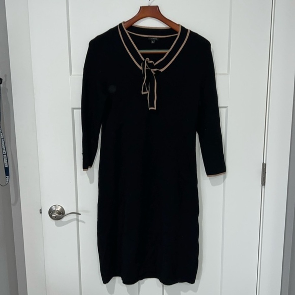 Talbots Tipped Tie Neck Sweater Dress Sz M
